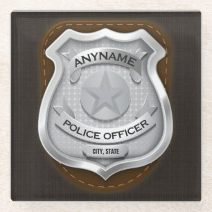 Posavasos De Vidrio Insignia de NOMBRE de policía de sheriff