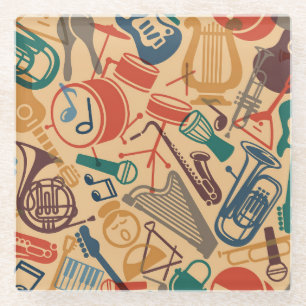 Posavasos De Vidrio Instrumentos musicales vintage de fondo inoxidable
