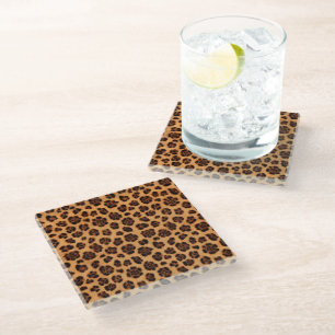 Posavasos De Vidrio Ir Estampado Leopardo Oro Miel Naranja Aspecto Pel