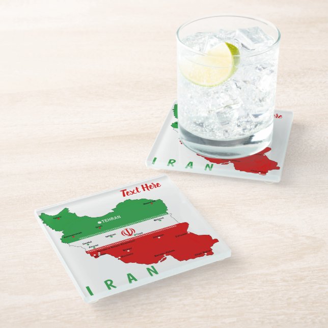 Posavasos De Vidrio Iran Map with Flag and Emblem (Angular)