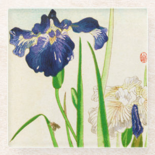 Posavasos De Vidrio Iris azul - Impresión de acuarela japonesa