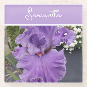 Posavasos De Vidrio Iris Flores Flores Lavanda Púrpura Mujeres Nombre