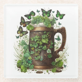 POSAVASOS DE VIDRIO IRISH CELTIC MUG OF GREEN SHAMROCKS & BUTTERFLIES