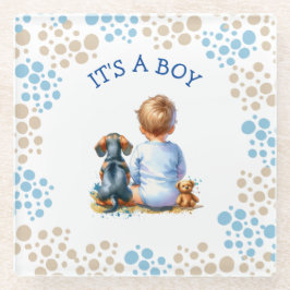 Posavasos De Vidrio It's a Boy | Baby and Dachshund Puppy Baby Shower