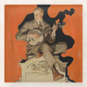 Posavasos De Vidrio J.C. Leyendecker Músico de Banjo 1920 Arte Deco Ar