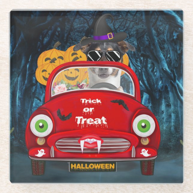 Posavasos De Vidrio Jack Russell Dog Drive Car Sasuy Halloween (Anverso)