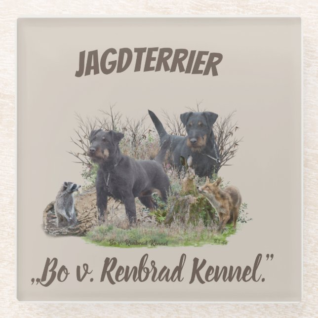 Posavasos De Vidrio Jagdterrier, Bo contra Renbrad Kennel". Pegatina P (Anverso)