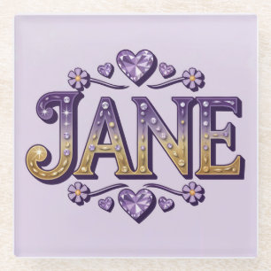 Posavasos De Vidrio Jane Purple Gold Square Glass Coaster
