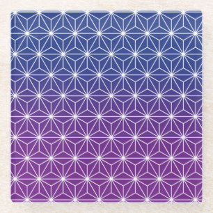 Posavasos De Vidrio Japonés Asanoha Impresión tradicional Azul y Pú