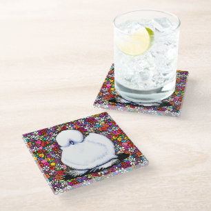 Posavasos De Vidrio Jardín Alegre de Gallina Seda
