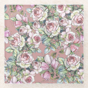 Posavasos De Vidrio Jardín de acuarelas: Elegancia de los Tulipanes Ro