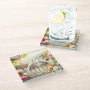 Posavasos De Vidrio Jardín de Cottage de Palomas Blancas