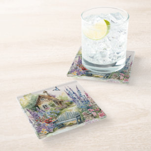 Posavasos De Vidrio Jardín de flores de la Casa de la Cabaña de Inglés