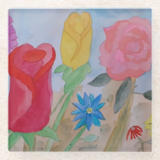 Posavasos De Vidrio Jardín de flores de verano (Anverso)