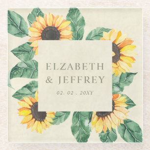 Posavasos De Vidrio Jardín de Girasoles Elegantes Bodas Florales