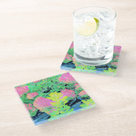 Posavasos De Vidrio Jardín de hidrangea rosada con oliva amarilla