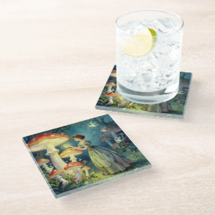 Posavasos De Vidrio Jardín de hongos gigantes luminosos