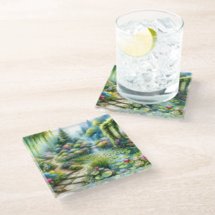 Posavasos De Vidrio Jardín de la cascada encantada, estanque de lirios