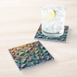Posavasos De Vidrio Jardín de Mariposas Iridescentes Alfombrilla de Ra