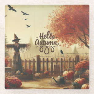 Posavasos De Vidrio Jardín de otoño y espantapájaros