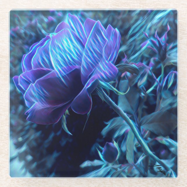 Posavasos De Vidrio Jardín de Rosa eléctrico (Anverso)