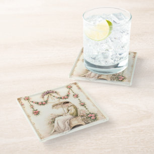 Posavasos De Vidrio Jardín de Rosas Regencia Leyendo Dama