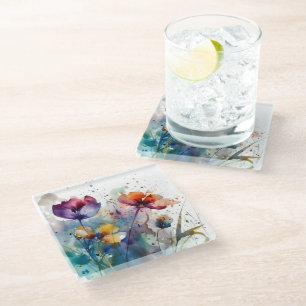Posavasos De Vidrio Jardín Dreamscape: Flores acuáticas abstractas