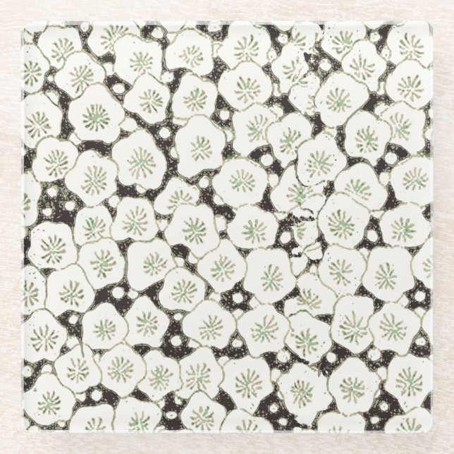 Posavasos De Vidrio Jardín floral de la Flor Blanca de Japón (Anverso)