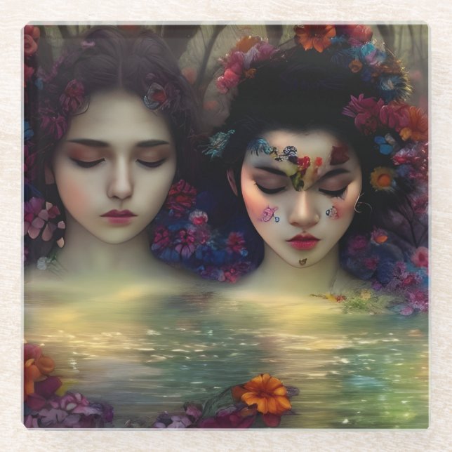 Posavasos De Vidrio Jardín místico: Sueños Florales (Anverso)