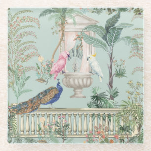 Posavasos De Vidrio Jardín Mogol Loro Pavo Real Bosque Tropical