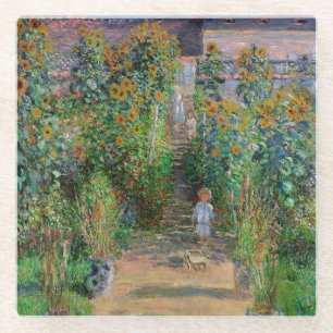 Posavasos De Vidrio Jardín Monet Vetheuil Pintura Impresionista de Flo