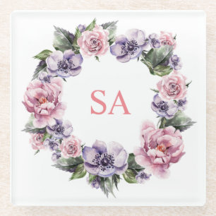 Posavasos De Vidrio Jardín monogramado de la montaña rusa de vidrio de