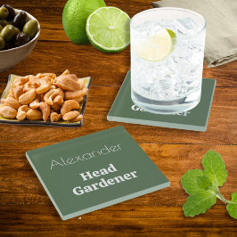 Posavasos De Vidrio Jardinero Jefe Jardinería Verde Personalizada con