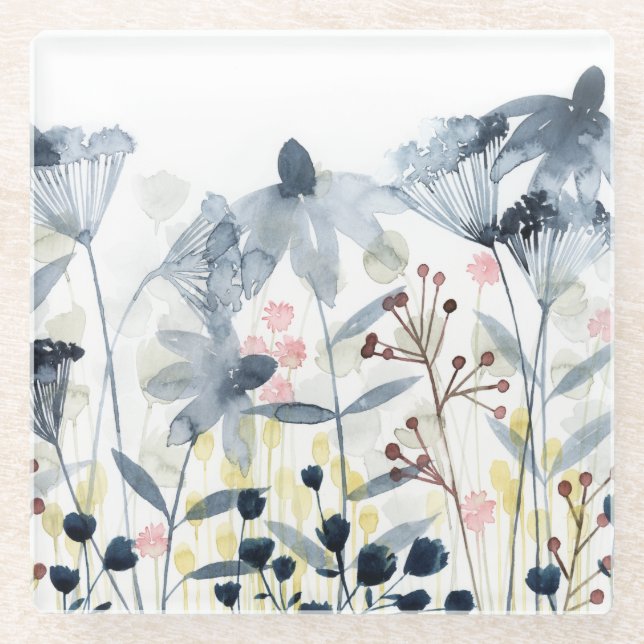 Posavasos De Vidrio Jardines acodados - flores de la acuarela (Anverso)