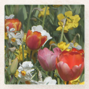 Posavasos De Vidrio Jarrón de Tulipanes y Narcisos Flores Asentador