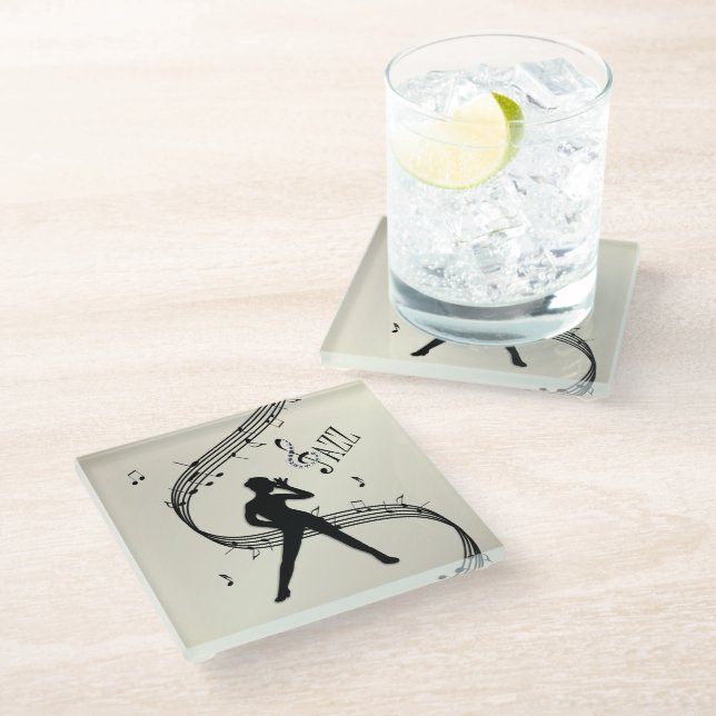 Posavasos De Vidrio Jazz Dance Golden Music Glass Coaster (Angular)