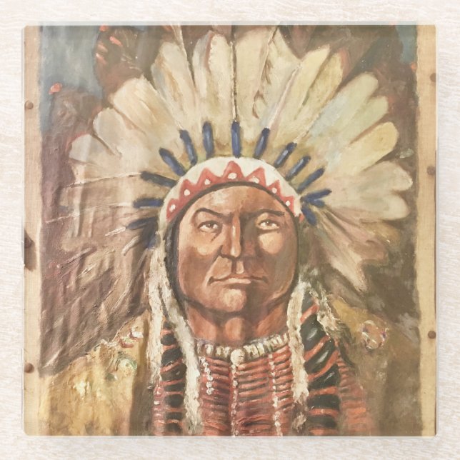 Posavasos De Vidrio Jefe indio de Sitting Bull (Anverso)