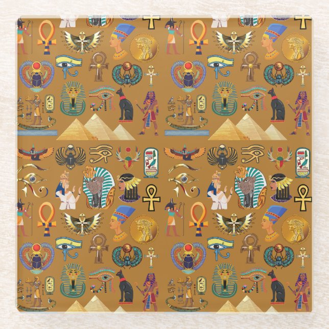 Posavasos De Vidrio Jeroglífico del patrón jeroglífico egipcio antiguo (Anverso)