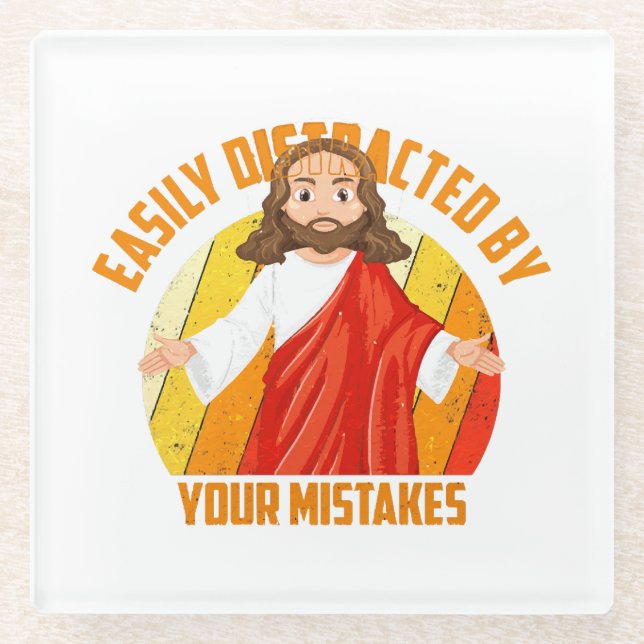 Posavasos De Vidrio Jesús divertido (Anverso)