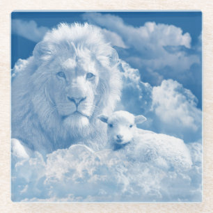 POSAVASOS DE VIDRIO JESÚS EL LAMB Y JESÚS EL LEÓN
