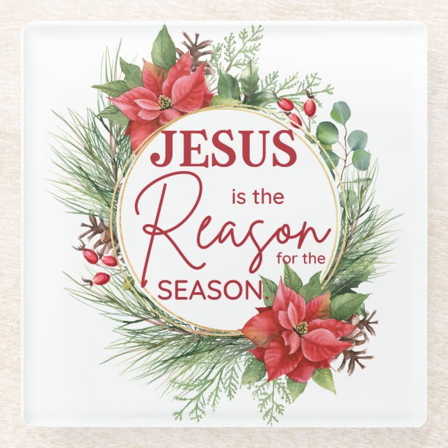 Posavasos De Vidrio Jesús es la razón para los Navidades de temporada (Anverso)