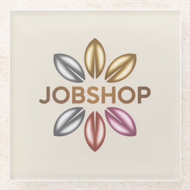 Posavasos De Vidrio JobShop Gold Flower Logo Glass Coaster (Anverso)