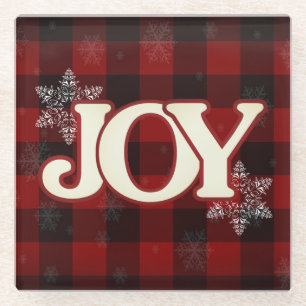 Posavasos De Vidrio JOY de los Navidades Elegante Red Buffalo plaid