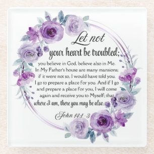 Posavasos De Vidrio Juan 14:1-3 Biblia Verse Purple Floral