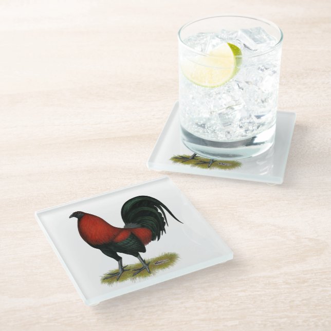 Posavasos De Vidrio Juego americano BB Rojo Negro Rooster (Angular)