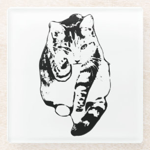 Posavasos De Vidrio Juego de aletas para gatos de tinta negrita