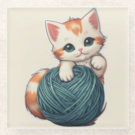 Posavasos De Vidrio Juego de yarn - gatito