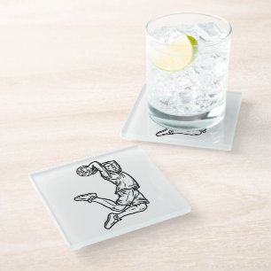 Posavasos De Vidrio Jugador de baloncesto Haciendo Slam Dunk Dark Desi