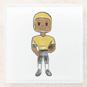 Posavasos De Vidrio jugador de fútbol retro vintage negro amarillo sim
