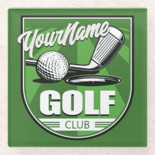 Posavasos De Vidrio Jugador de Golf Club NAME Pro Golfer Personalizado